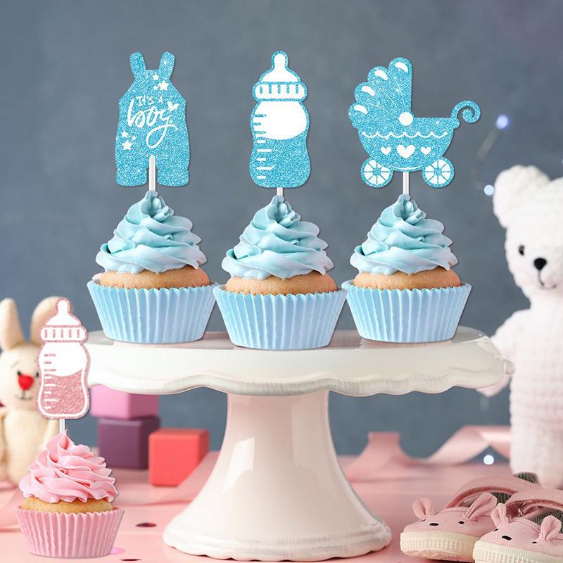 12Pcs Pink And Blue Glitter Boy Or Girl Cupcakes Gender Revealing Party Cake Decorations Baby Party And Birthday Party Supplies
