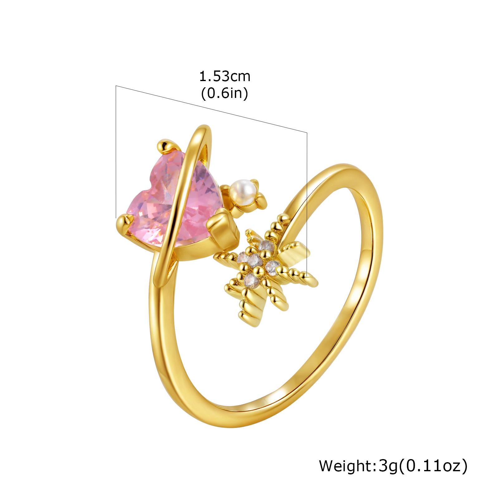 

Luxury Sparkling Pink Zircon Heart Ring for Women, 14K Gold Plated Geometric Star Ring, Fashion Dainty Jewelry Wedding Gift