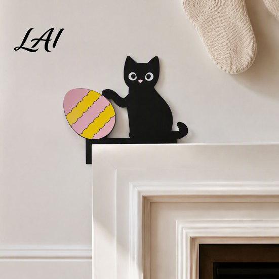 Wooden Animal Wall Art Cartoon Cat Door Frame Pendant Cute Black Corner Decorative Sticker Decoration for Photo Frames And Cabinets Funny Topper
