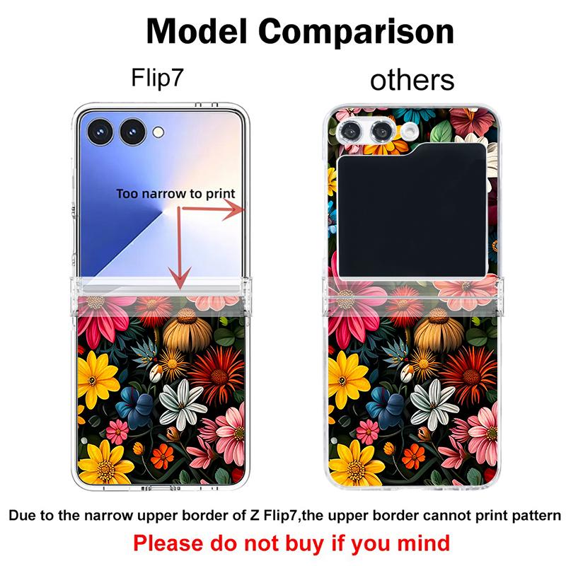 Colorful Flowers Patterned Phone Case For Samsung Galaxy Z Flip 7 FE 6 5 4 3 5G Folding Hard PC Clear Cover For Samsung Z Flip7