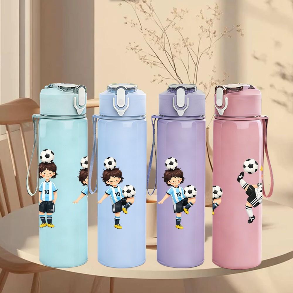 1PC Two Boys Play Soccer Sport Print 750ml Color Plastic Sports Water Bottle Leakproof Flip Straw Lid Suitable for Sports Office Home Use