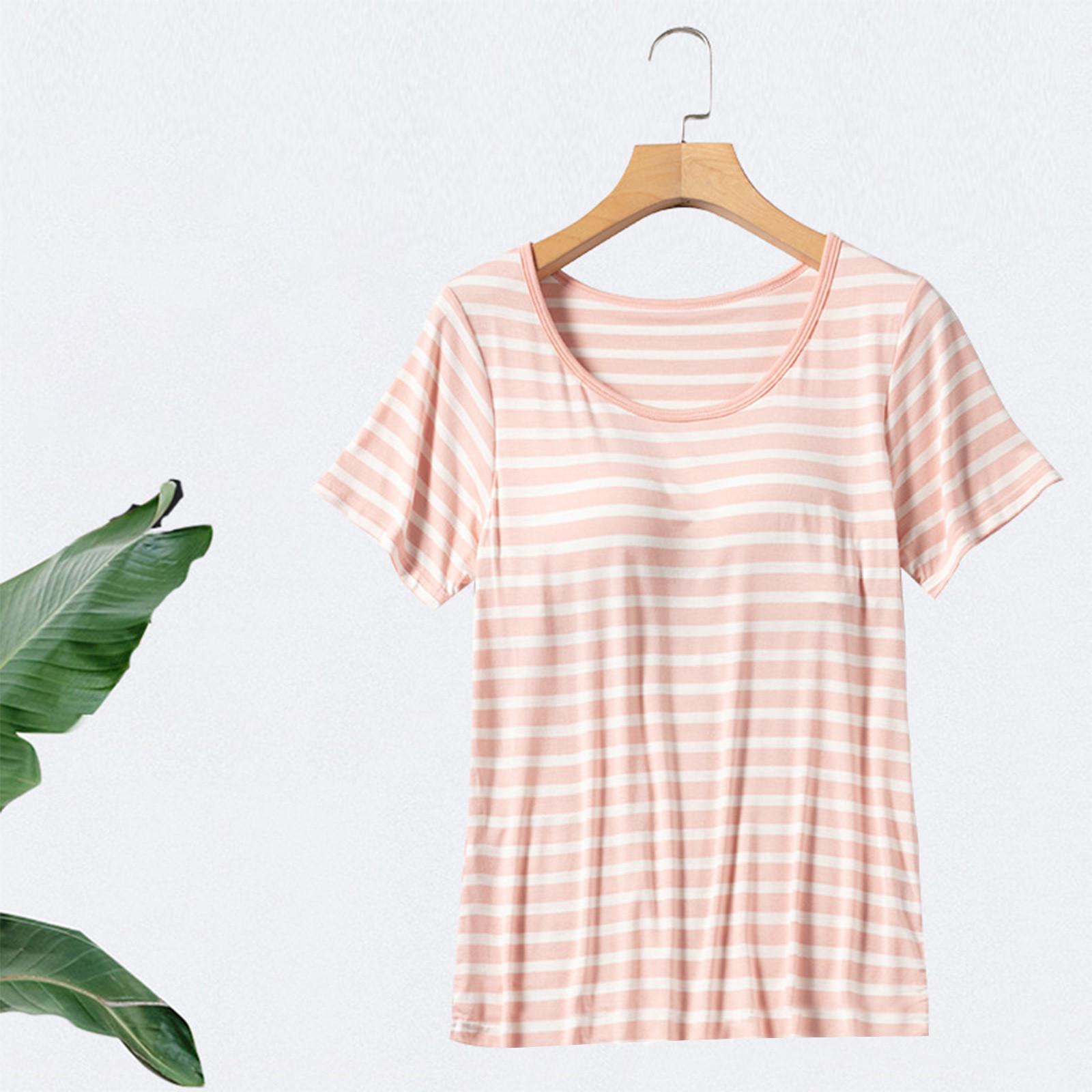 

Women s Summer Striped Loose Beach Vacation Casual Round Neck Vest Dress Elegant Shirt Short Sleeve L рожевий