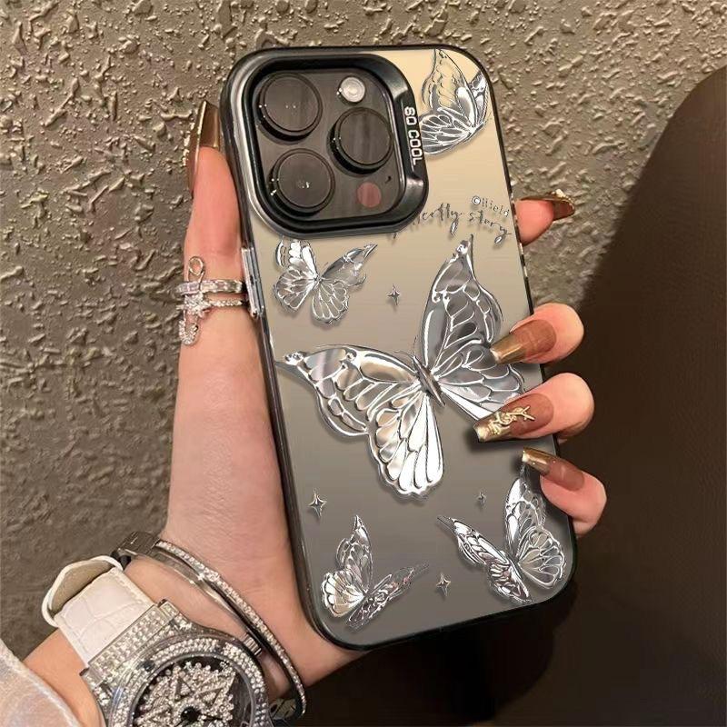 Fashion Silver Butterfly Phone Case For Samsung Galaxy S25 Ultra S24 S23 FE S22 Plus A16 A54 A55 A35 A34 A33 A32 A15 A14 A13 A52 Back Cover