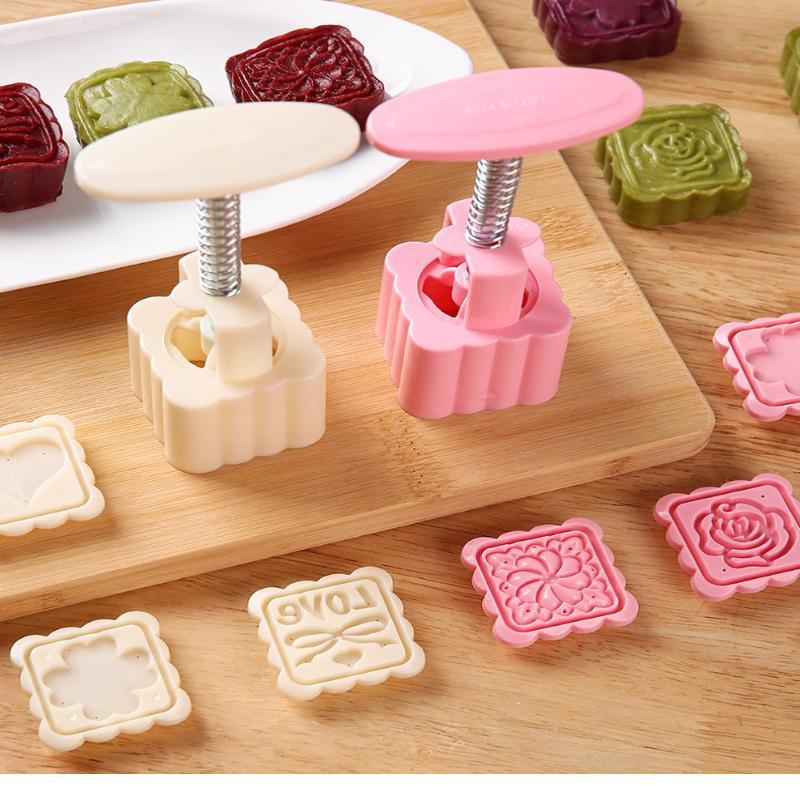 1 Set DIY Mondkuchenform Kunststoff Handpresse Gebäckform Kuchenmodell Gebäckprägung Machen Küchenbackwerkzeug