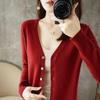 Spring & Autumn Women's V-Neck Knit Cardigan - Long Sleeve Short Sweater Jacket