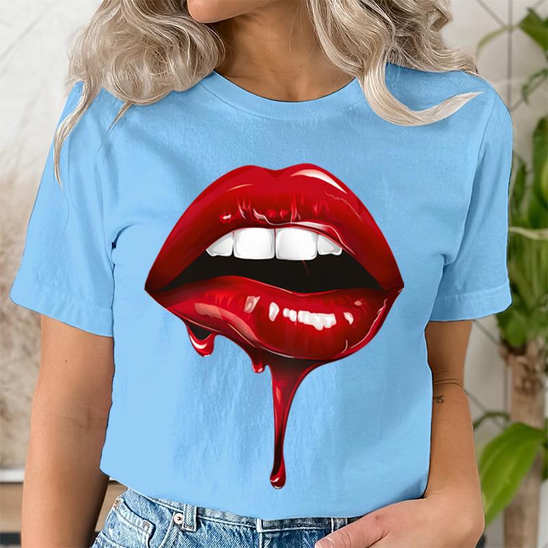 Casual Tee Shirt Lady Clothes Top Short Sleeve Casual Fashion Tshirt Summer Female T Women LIPS BLOOD Graphic T-shirts Clothing