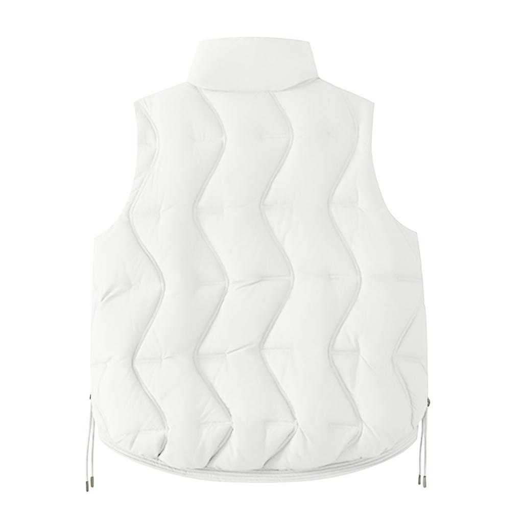 Women's Solid Color Fashionable Pocket Stand Up Collar Button Vest Jacket