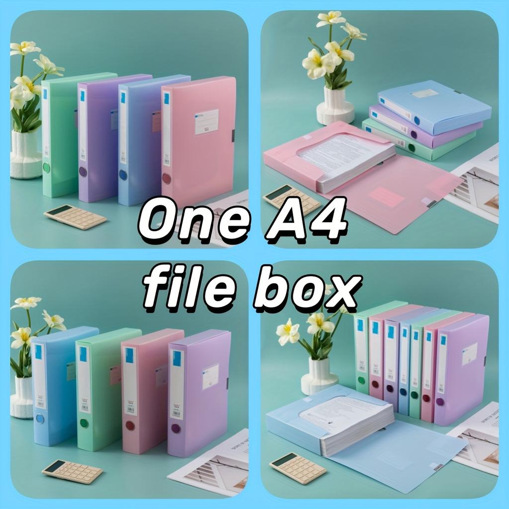 Large Capacity Colorful A4 Thickened Archive Box Foldable Plastic File Folder for Office Use, Accounting Documents Organization