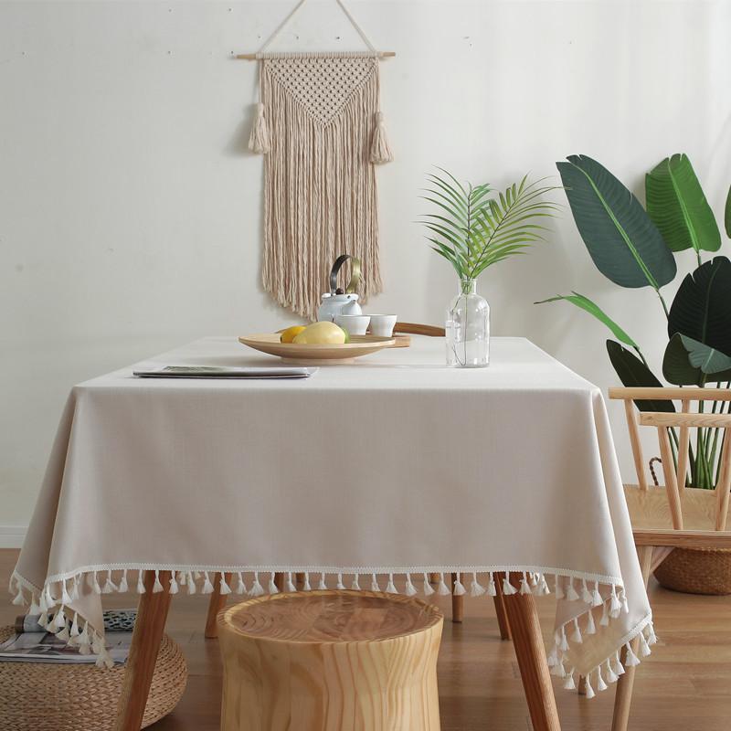 Waterproof Tablecloth Solid Color Plain Color Imitation Cotton And Linen Fringed Lace Geometric Rectangular Dining Table Coffee Table Tablecloth