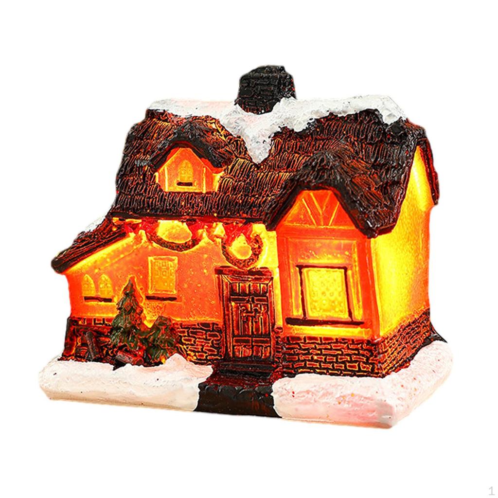 Christmas Snow House Figurine Figurines Decoration Birthday Gift Village Scene for Desktop