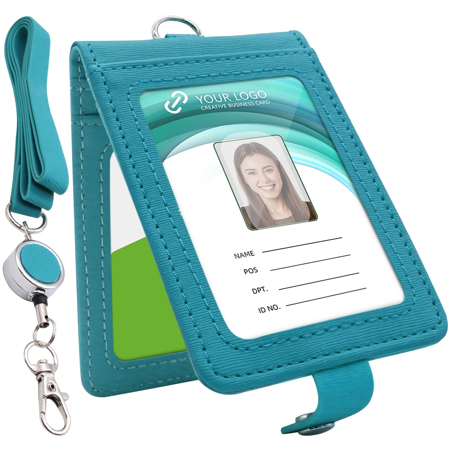 

Чехол для проездного на работу, держатель для проездного с катушкой и ремешком, чехол для карт с микросхемой, кожаный чехол для карточек, двухсторонний, для поездок в школу, зеленый [Aemicion] для мужчин и женщин