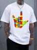 Puzzle Print Short Sleeve T-shirt - Regular Fit Casual Summer Tee with Vibrant Hand Gesture Design