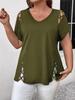Plus Size Women's Sexy V-neck Strappy Short Sleeve T-shirt - 2025 Summer Collection