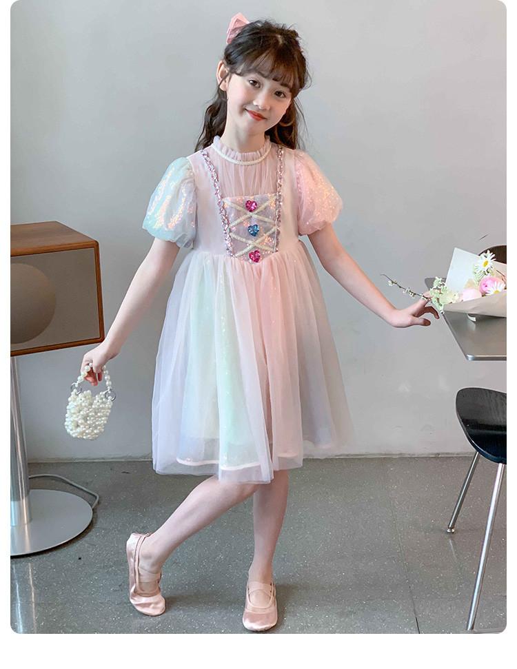 Pink princess dress, girls' summer new style gradient rainbow western-style birthday dress, children's dress, baby dress