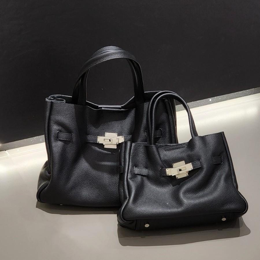 

Мягкая кожаная сумка из натуральной кожи первого слоя с рисунком личи, приятная на ощупь, для ежедневных поездок на работу, сумка через плечо, новая женская кожаная сумка Small size+26 x 10 x 19cm чёрный