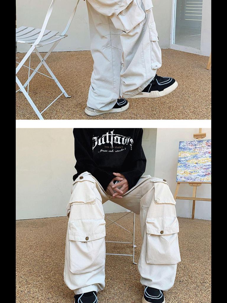 Men's American-Style Multi-Pocket Retro Hip-Hop Loose Straight Workwear Pants