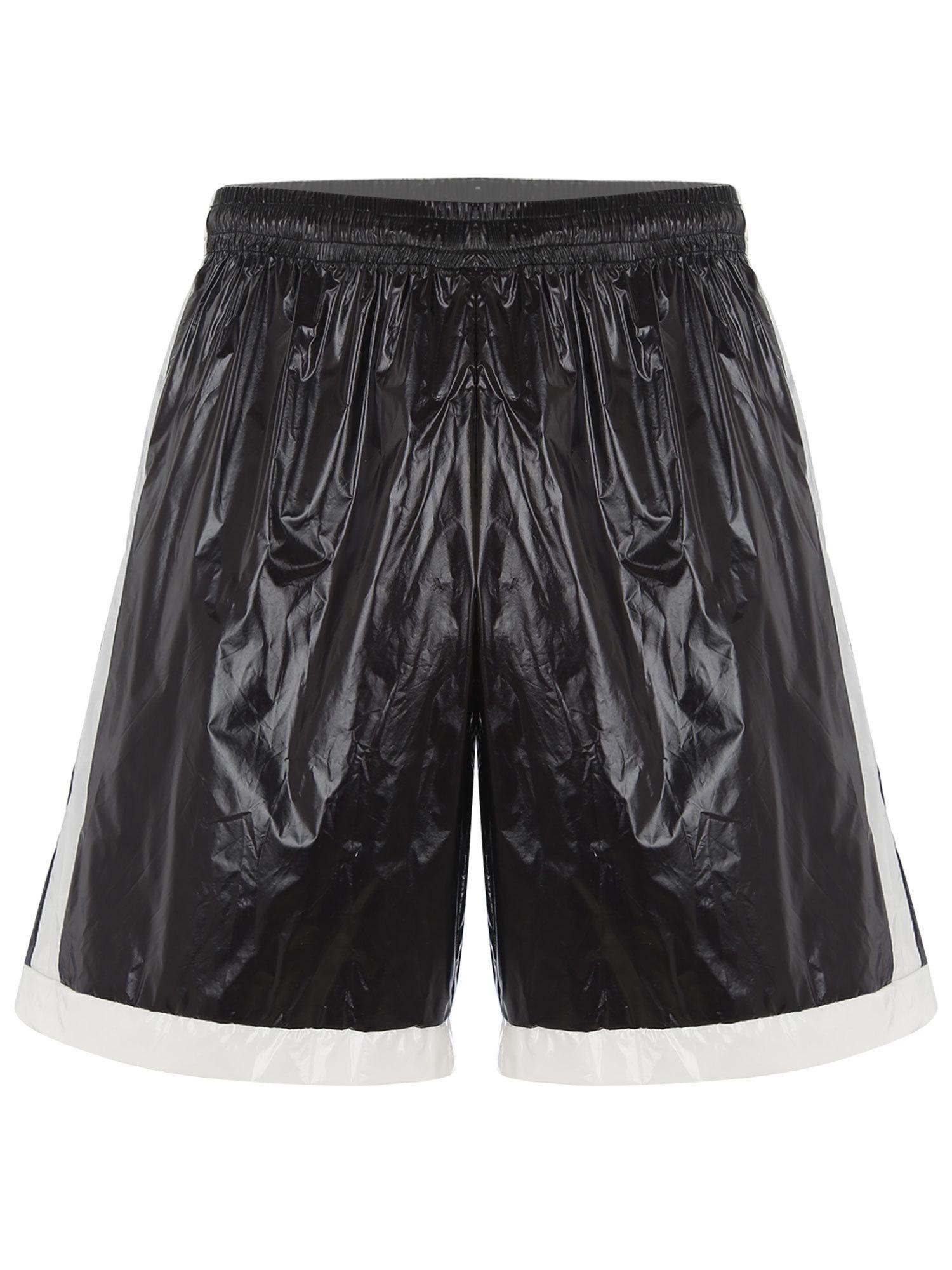 

Mens Wet Look Swim Trunks Drawstring Waist Beach Shorts Contrast Stripes Design Quick-Dry Loungewear for Pool Parties 3XL чорний