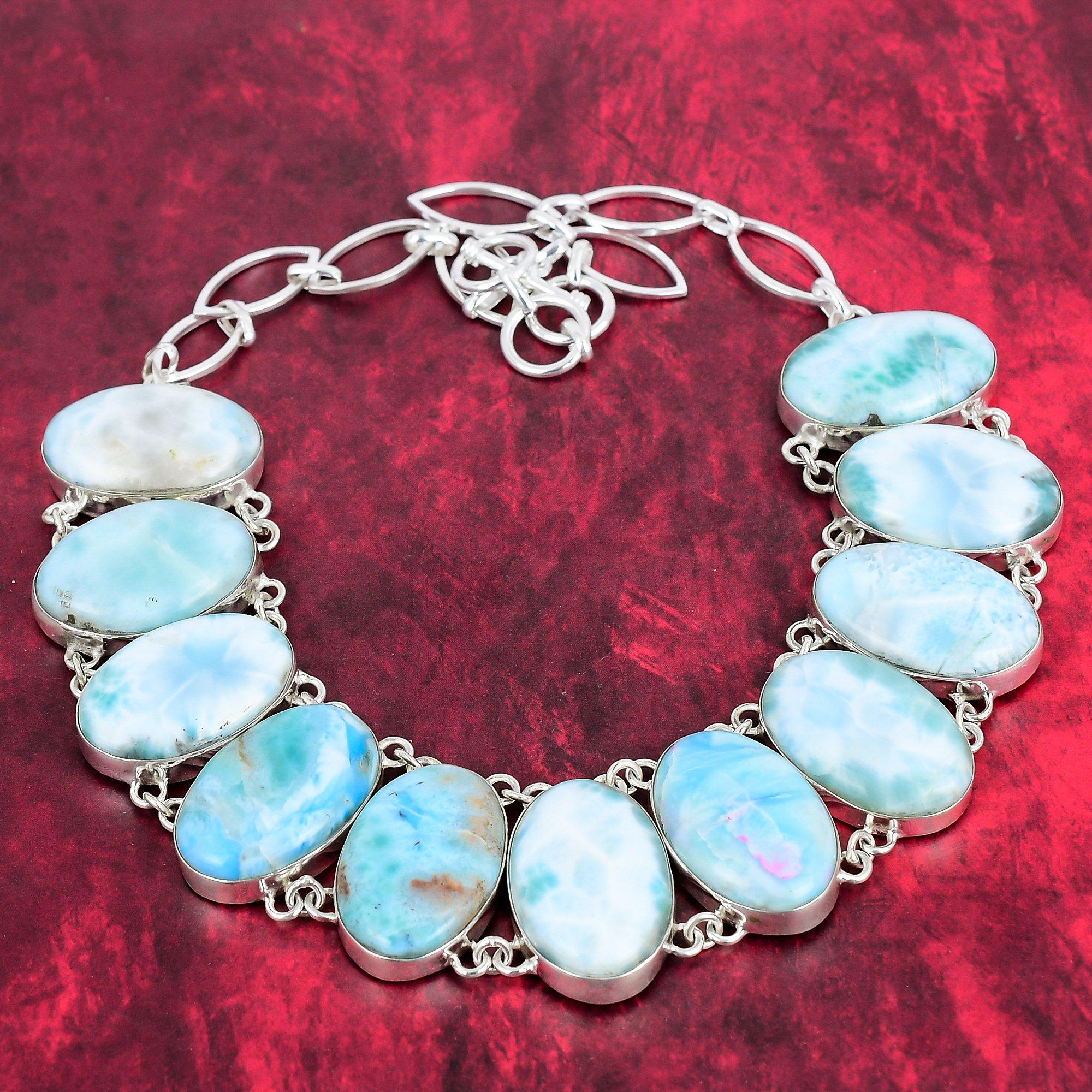 

Ожерелье Ларимар, стерлинговое серебро 925 пробы, регулируемая цепочка, ювелирные изделия, ювелирные изделия ручной работы из настоящего драгоценного камня, подарок для нее Adjustable with 18 inches синий