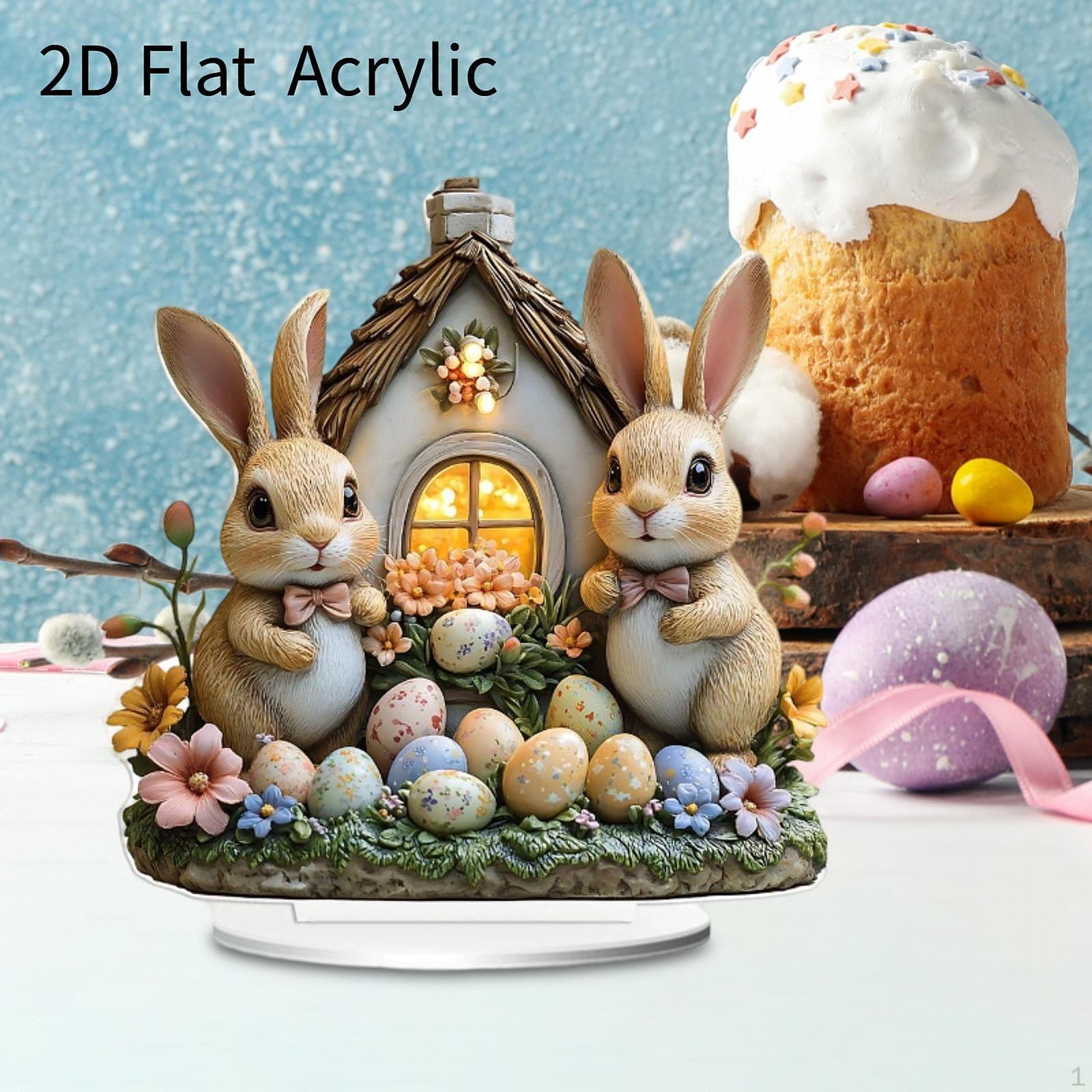 

2D Easter Bunny Acrylic Sign Table Centerpiece Waterproof Collectible Decorative Plaque Gift