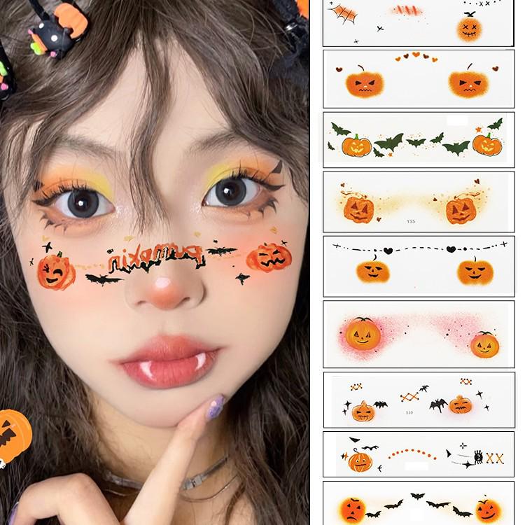 Children's Halloween Pumpkin & Ghost Face Stickers: Washable Makeup & Face Painting Decals