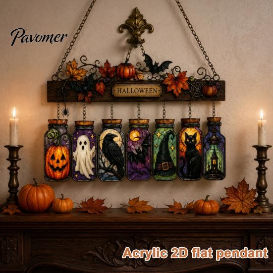 Transparent Three Dimensional Decor Halloween Acrylic Suncatcher, Stained Glass Style Pumpkin Ghost Potion Bottles Window Creative Hanging Gift Ideas
