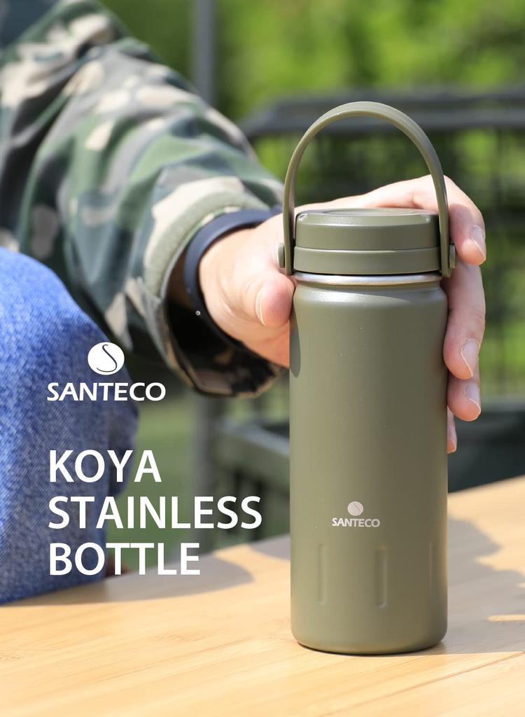 CB Japan 500ml Khaki Vacuum Insulated Stainless Steel Water Bottle with KOYA Outdoor SANTECO Handle, Bottle,
