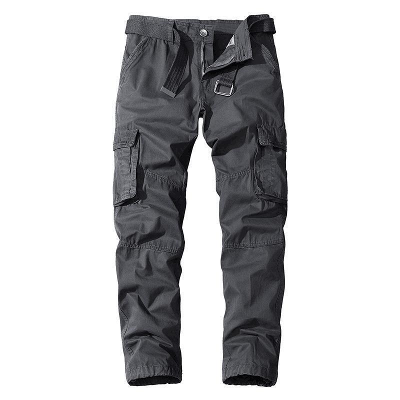 Men's Fashion  Pants Casual Cotton Solid Color Cargo Pants Men's Outdoor Hiking Trousers Multi-pocket Work Pants