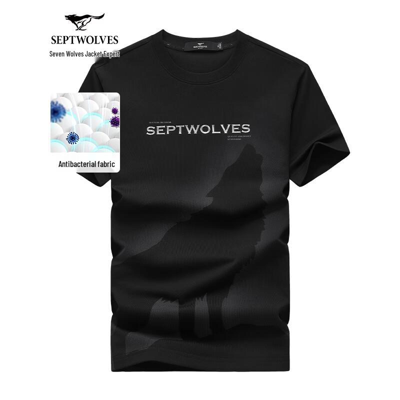 Qipilong Men s Anti-Bacterial Wolf Print Short Sleeve T-Shirt 2XL