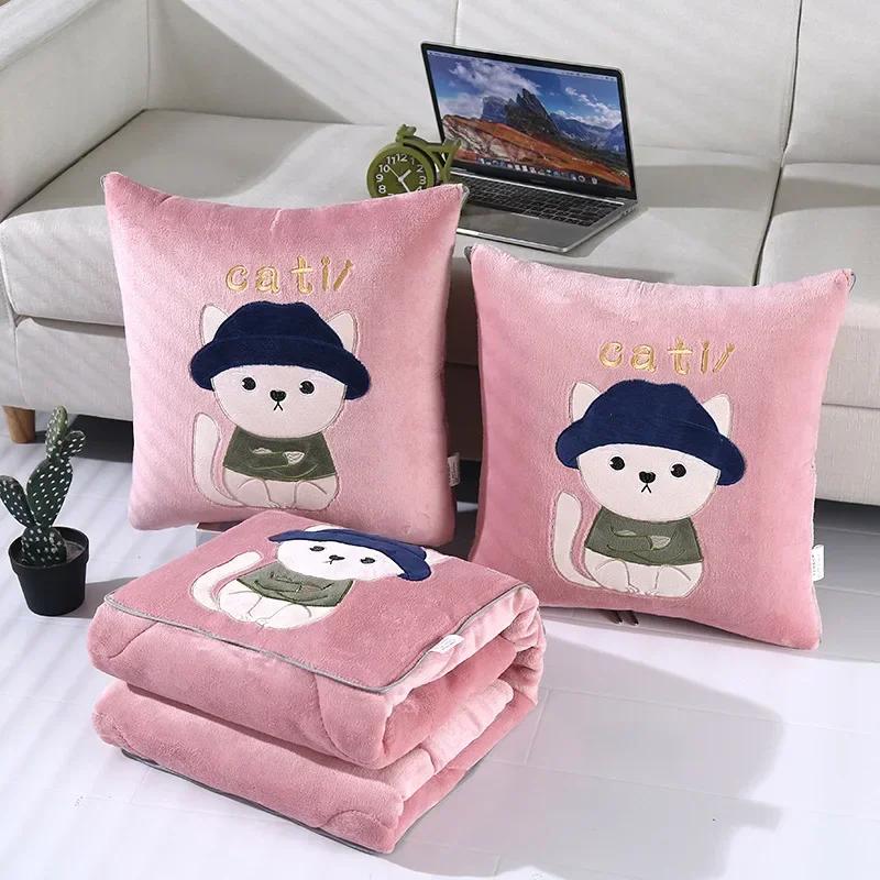 

2025 thickened sticker embroidered cartoon double-sided velvet throw pillow quilt dual-purpose lunch break pillow winter quilt 40x40cm 1pcs