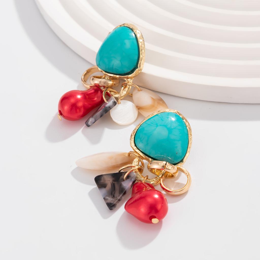 Light Luxury High-end Retro Ethnic Style Colorful Acrylic Pendant Stud Earrings Baroque Special-shaped Pearl Earrings Women