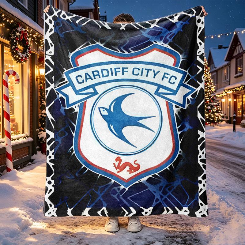 Cardiff City FC Pattern Blanket for Home Decoration, Bed, Sofa, Car Travel, Camping, Suitable for All Seasons, Birthday Christmas Gift