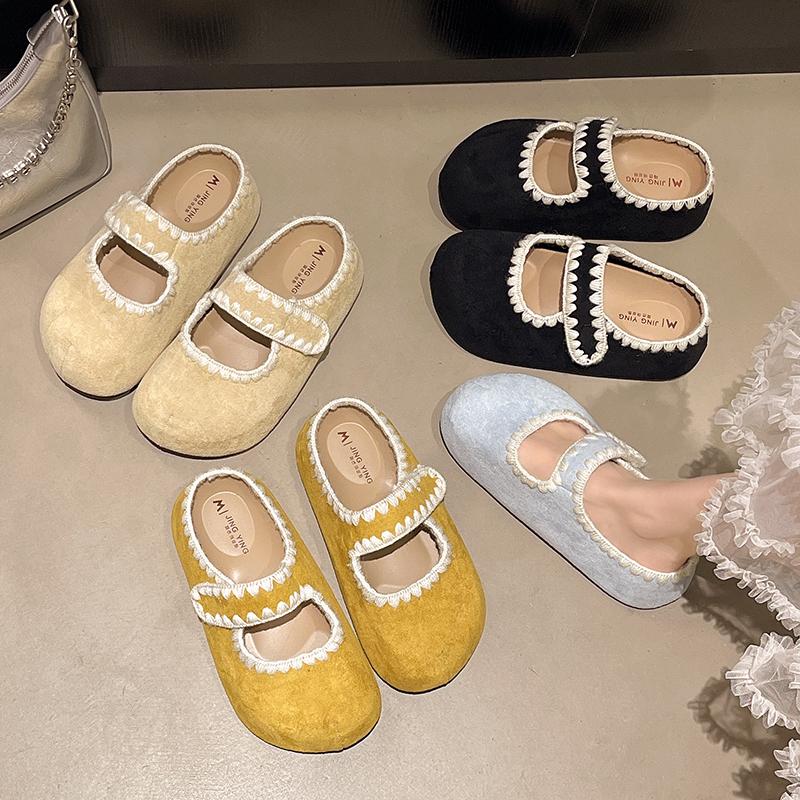 Fashion Square Toe Low Heel Shoes Women's Fashion Shallow Mouth One Strap Soft Sole Anti-Slip Wear-Resistant Wrapped Toe Slippers