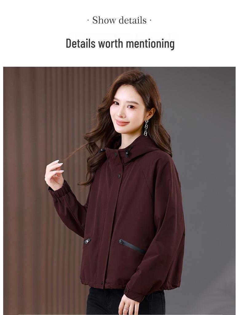 Women's Casual Hooded Jacket - 2024 Spring/Autumn Fashion, Loose Slim Fit, Petite Mom Style, Short Pure Cotton Top