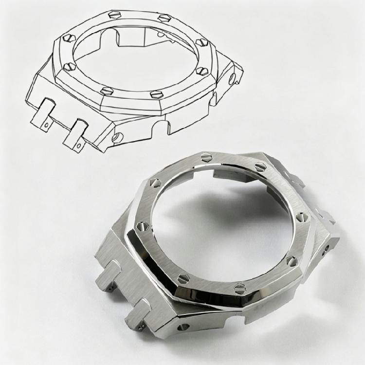Elegante Edelstahlhülle & Glattes Silikonarmband Rostfreies Stahlgehäuse Einfache Installation für Casioak GA2110 GA2100 Geräte