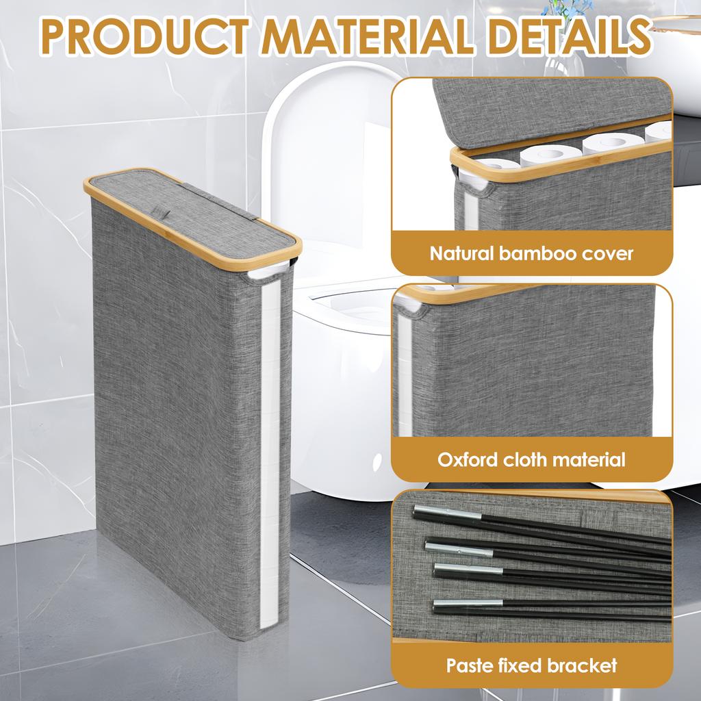 40L Toilet Paper Basket Bathroom Storage Box with Bamboo Lid Large Capacity Foldable Waterproof Tissue Organization Box
