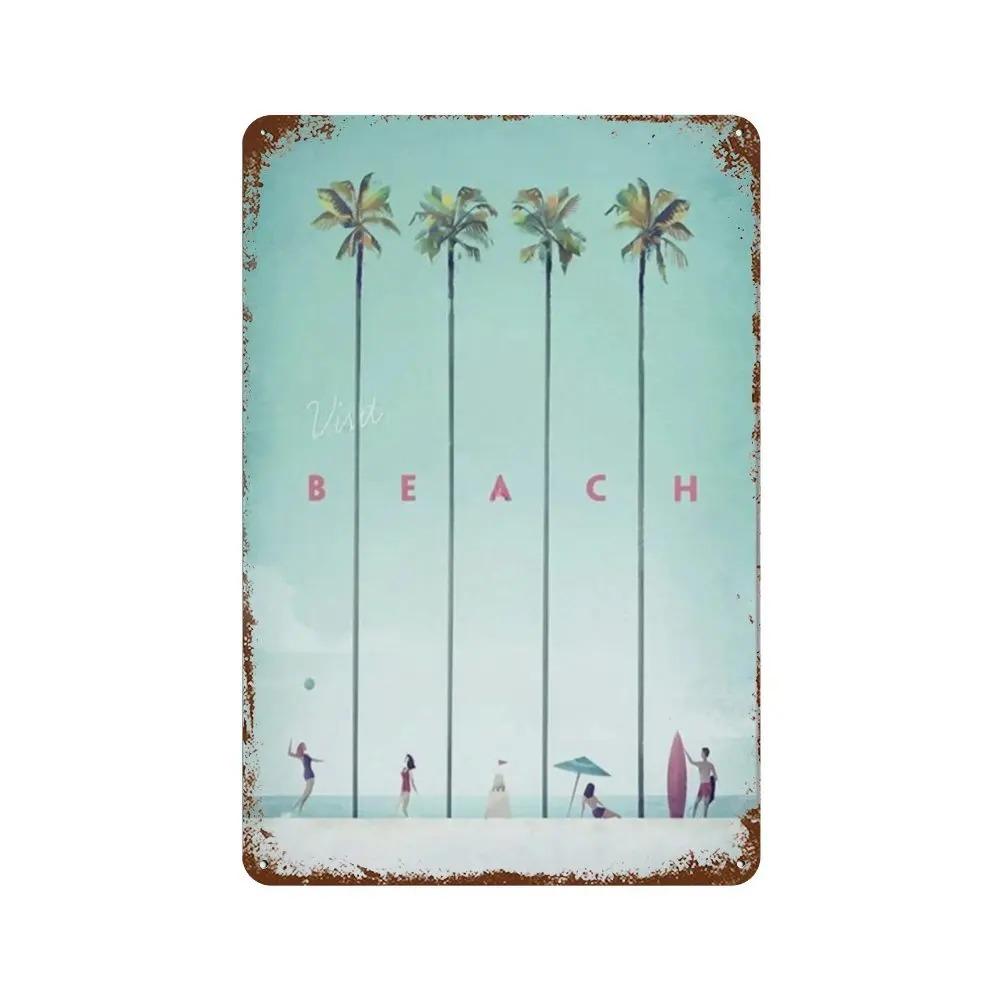 Vintage Metal Tin Signs Poster Hawaii Beach Party Poster Surfing Paradise for Beach Bar Cafe Club Home Room Wall Decor