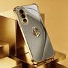 Golden rose badge pattern glass phone case suitable for Samsung Galaxy S26 S25 S24 S22 S21 S20 FE/Ultra/Plus anti drop case