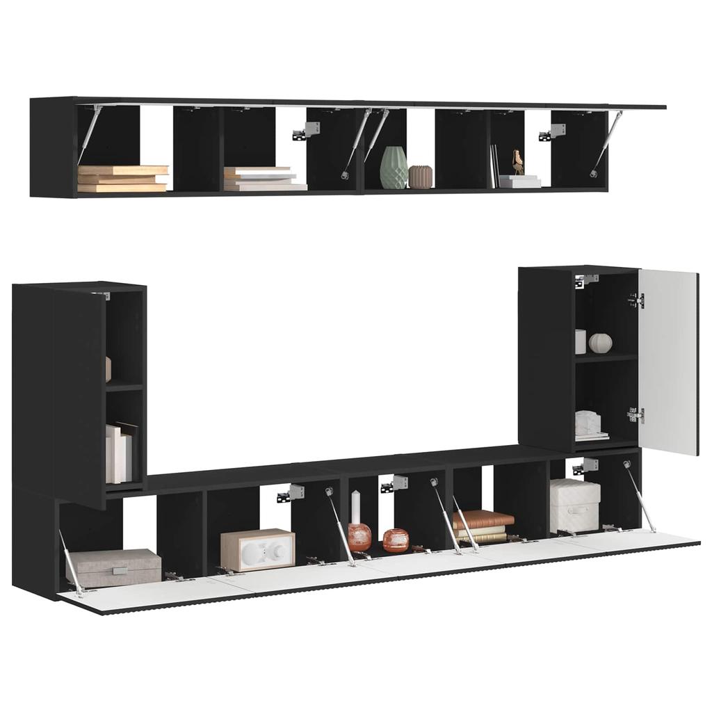 TV Cabinet Set 5 Pieces Black Engineered Wood