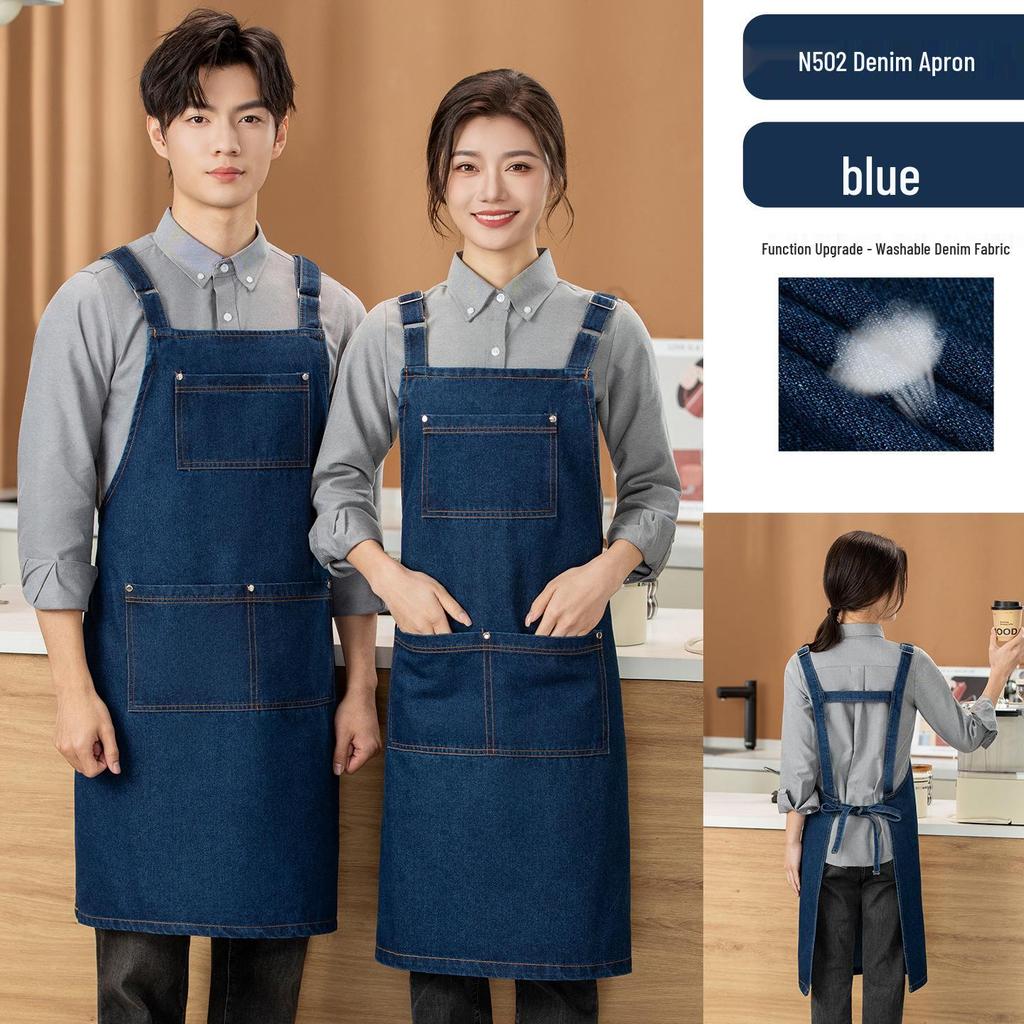 Custom Logo Denim Apron for Coffee, Tea, and Nail Art Shops - Thick Canvas Workwear