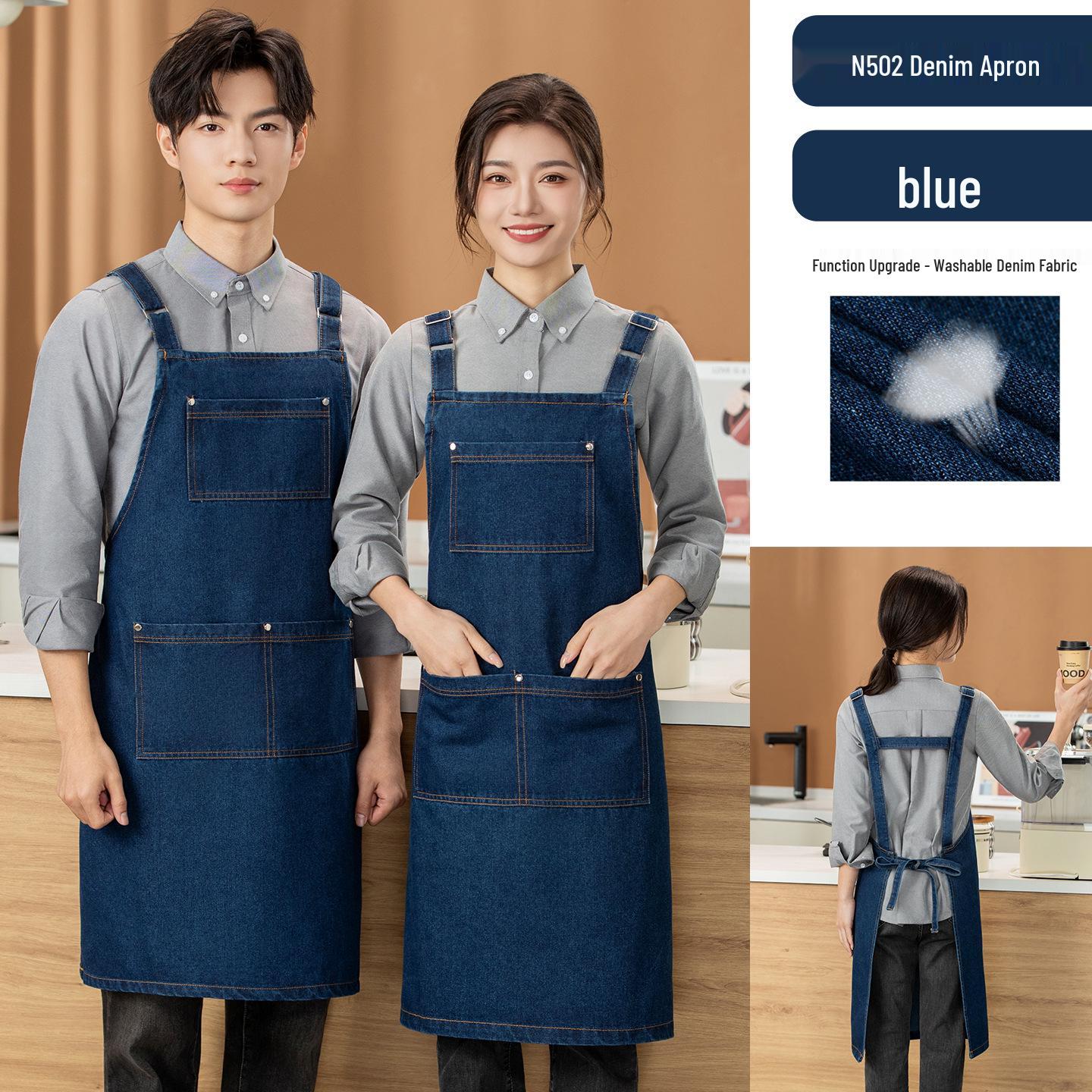 Custom Logo Denim Apron for Coffee, Tea, and Nail Art Shops - Thick Canvas Workwear