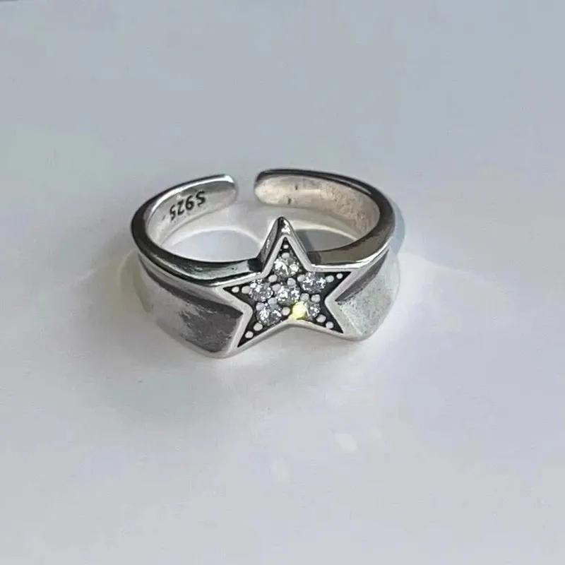 Vintage Irregular Cross Star Couple Ring for Women Men Punk Gothic Sliver Color Kpop Adjustable Rings Y2K Egirl Jewelry Gift