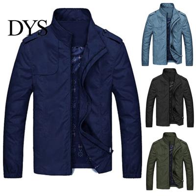 Coat Solid Color Men Stand Collar Top Two Pockets Zipper Closure Casual Jacket for Autumn
