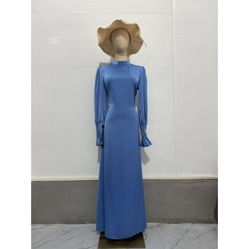 

Fashion New Arrival Ruched Waist Trimming Lace up Stylish Dress Lace up Waist Cinched Dress Light Blue XL