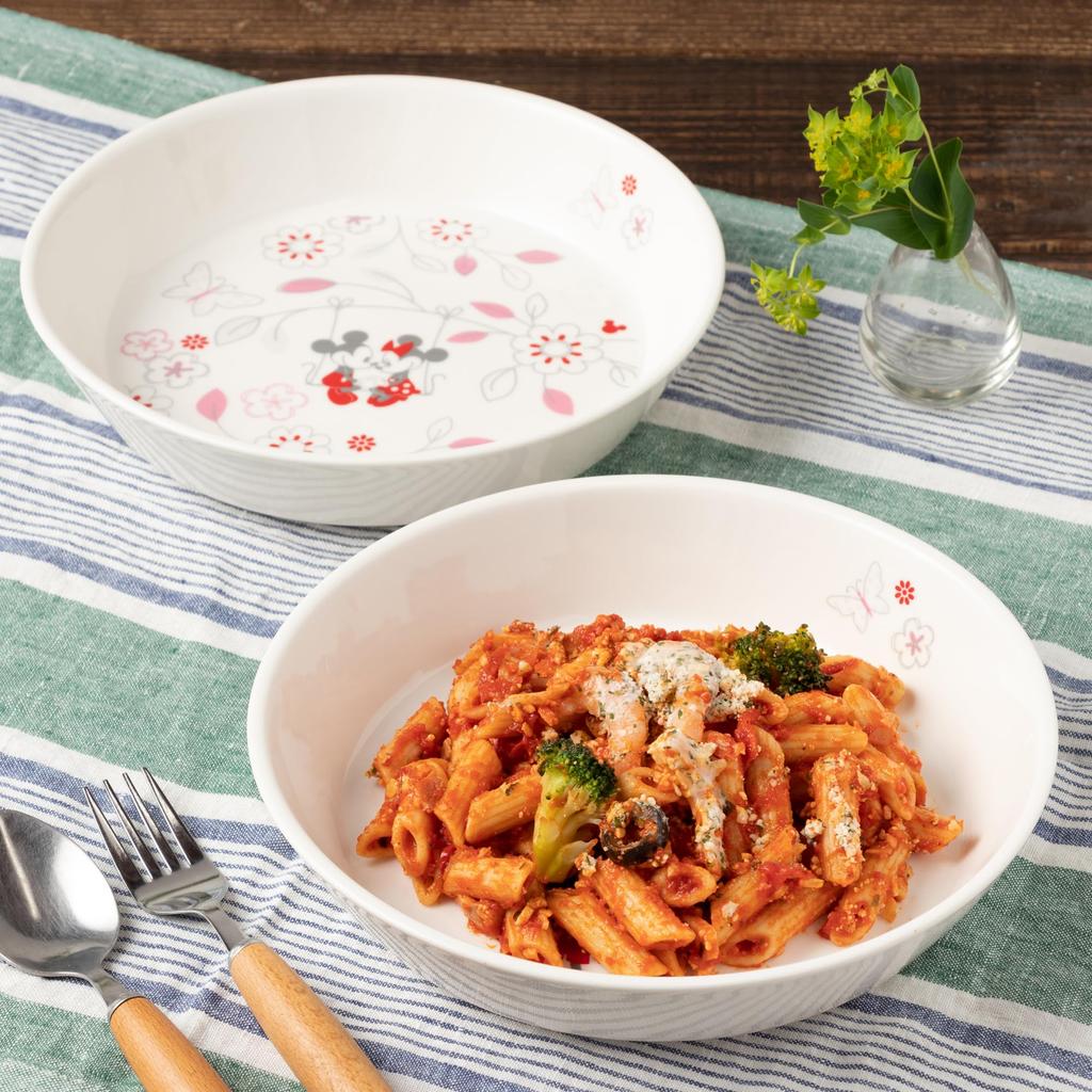 maebata Disney Mickey Minnie Flower Pasta Curry 65085 & Plate, Pink,