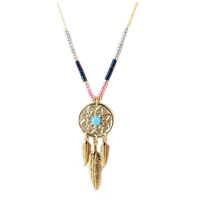 [Q1534] - Handmade 'Boho' Turquoise Rose Gold Necklace (dreamcatcher) - 40x16 Mm