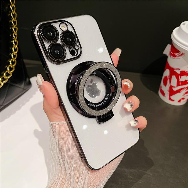 

Для iPhone 15 16 Pro Max Роскошная Магнитная Подставка Magsafe Гальваническое Покрытие ПК Флэш Чехол для Телефона Для iPhone 12 13 14Plus Защитная Крышка для Объектива For iPhone 15 Plus