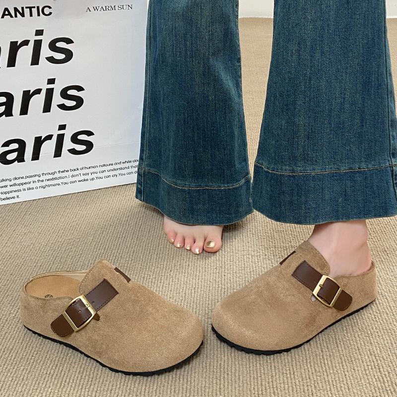 CRLAYDK Classic Women's Suede Footed Comfort Buckle Mules with Arch Support Slip On Casual Soft Shoes Inner Increase Slippers
