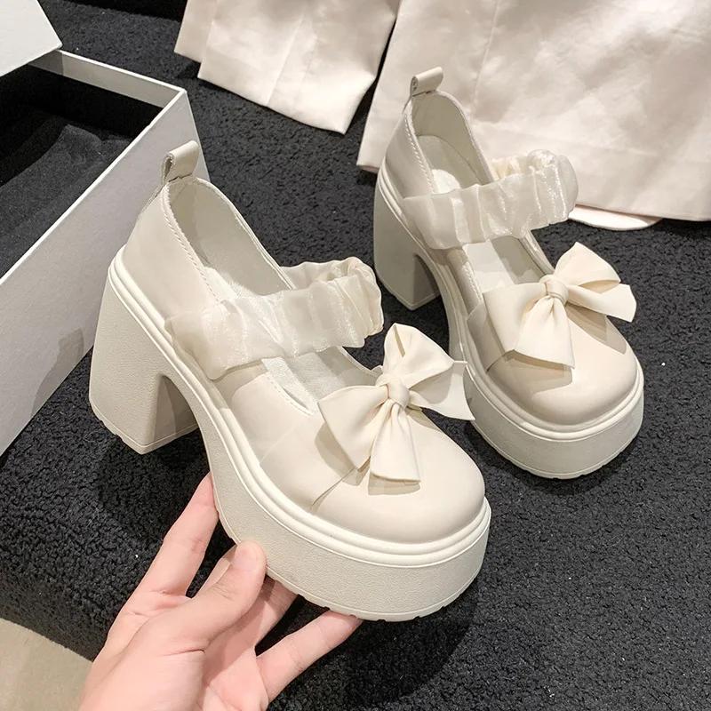 

Модные женские туфли-лодочки с круглым носком, на блочном каблуке, обувь Лолиты, удобные женские туфли Мэри Джейн, ретро лоферы, слипоны, Zapatos Para Mujeres 40