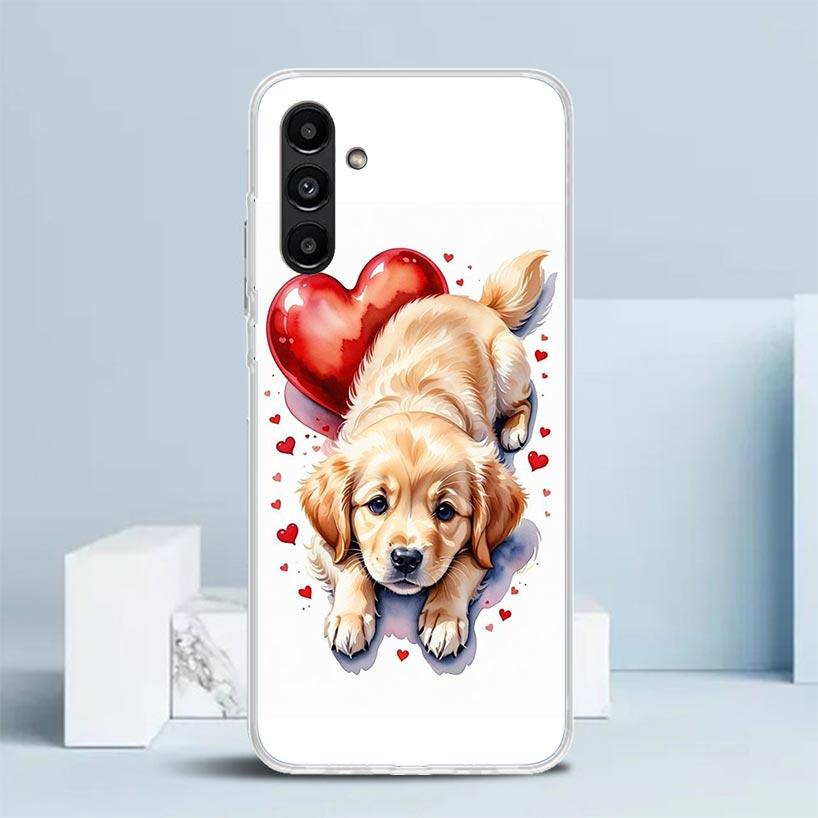 Lovely Puppy Heart Dogs Phone Case For Samsung Galaxy A17 A37 A57 A16 A15 A14 A13 A56 A55 A54 A53 A36 A35 A34 A33 A26 A25 A24 A2