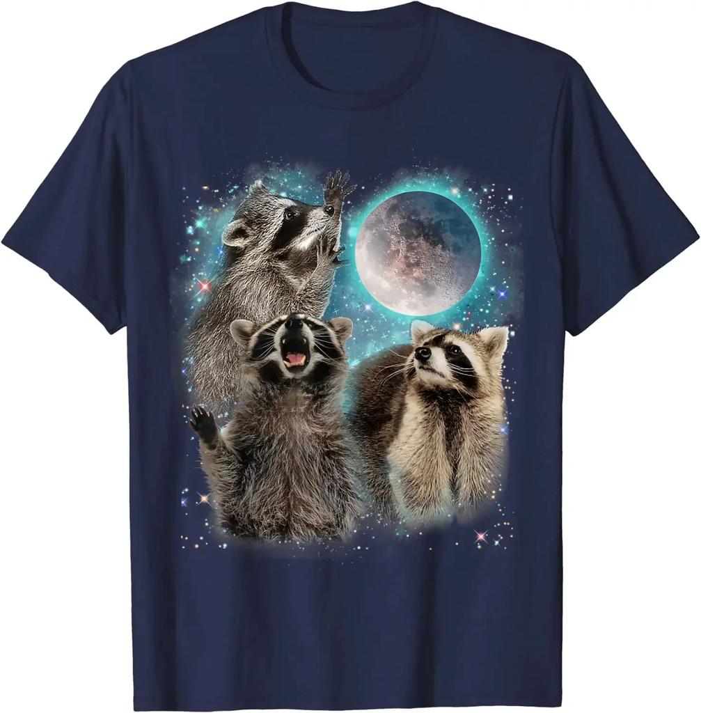 Funny 3 Racoon Moon Howling Raccoon Head Funny for Men Women Kid T-Shirt Casual Cotton Daily Four Seasons Tees Tshirt Streetwear